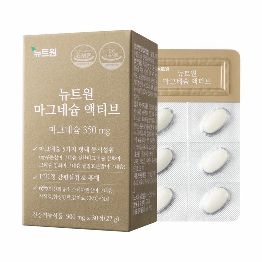 뉴트원 마그네슘 액티브 350mg 약사개발 성인 임산부 청소년 영양제 30정, 4개