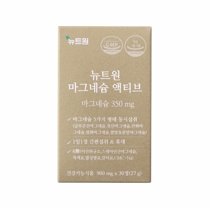 뉴트원 마그네슘 액티브 350mg 약사개발 성인 임산부 청소년 영양제 30정, 4개